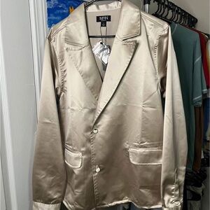 Taupe Pearl Button Satin Shirt